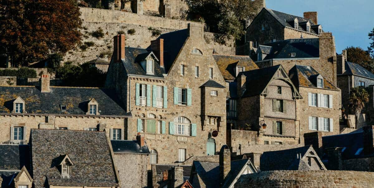 Beautiful Architecture Of The Houses Of Le Mont Saint Michel, Normandie, France
