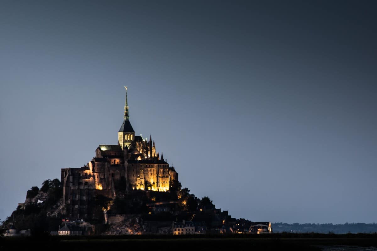 Scenic View Of Mont Saint Michel During Night