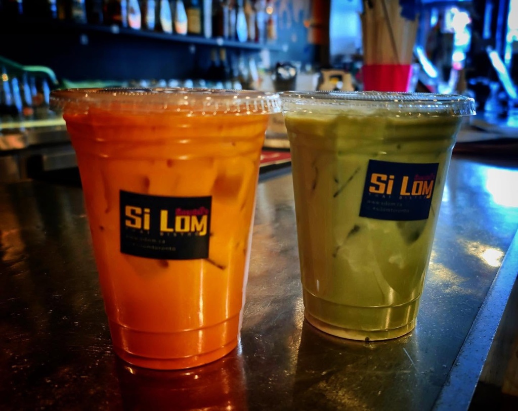 2 cups with thai iced tea and iced green milk tea